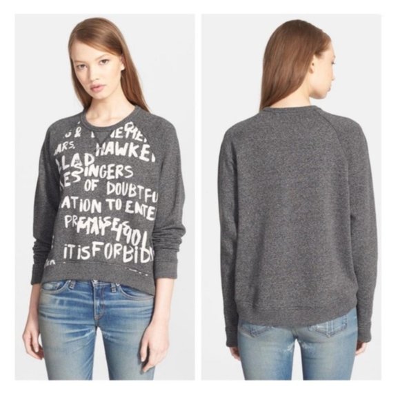 Rag & Bone Gray Graffiti Raglan Sweatshirt Medium - Picture 1 of 8